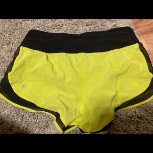 neon lululemon running shorts size 8